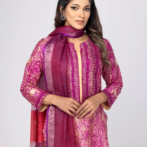 Dark Beige Kantha Odyssey Theme Shalwar Kameez