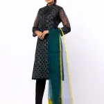 Black Printed and Embroidered Interwoven Theme Kameez
