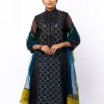 Black Printed and Embroidered Interwoven Theme Kameez