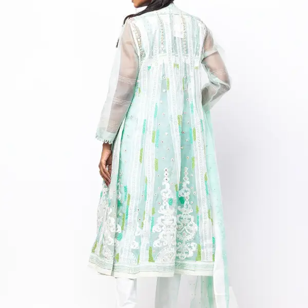 Cyan Embroidered Panama Heritage Theme Muslin Shalwar Kameez