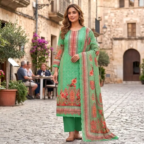Cotton Barish Ari Sequene Digital Printed Dress Material