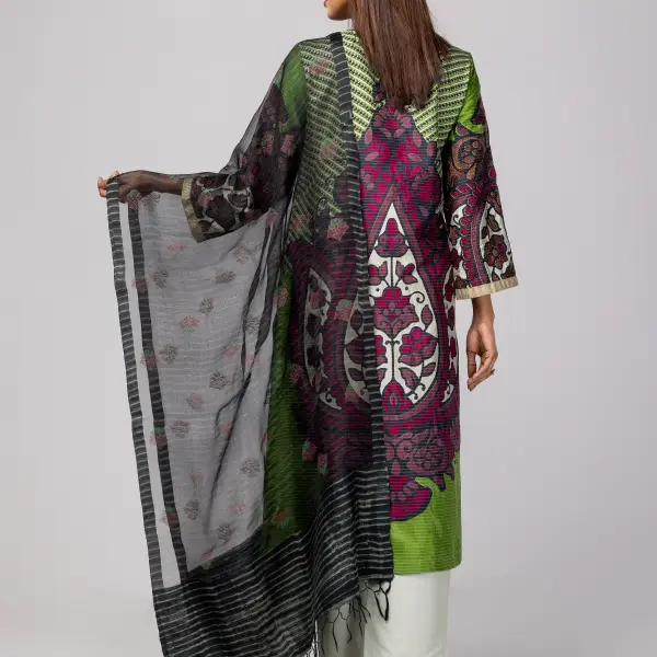 Green Printed And Embroidered Vortex Silk Shalwar Kameez
