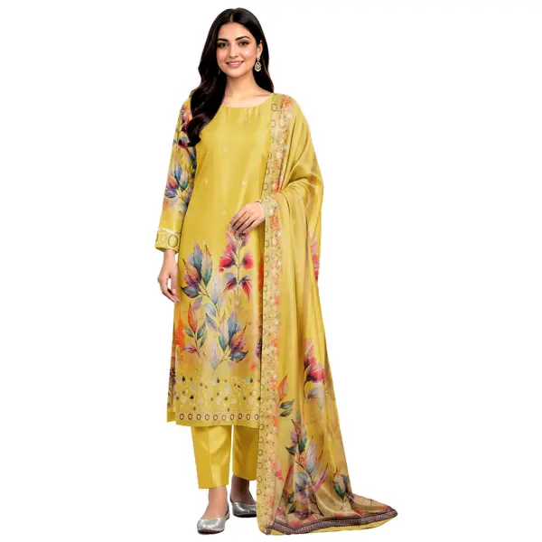 Simran Cotton Digital Printed Style With Heavy Embroidered Dress Material